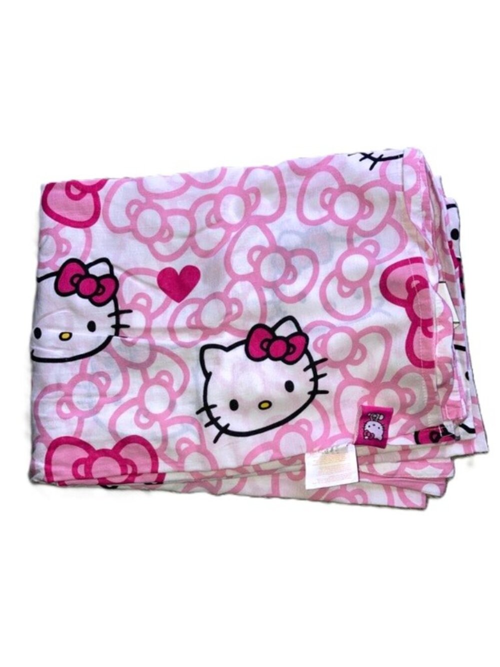Sanrio Hello Kitty Pink and White Hearts and Hair Bows Flat Bed Sheet TWIN size